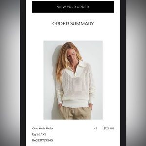 Never worn Varley knit Polo in egret size xs, perfect condition